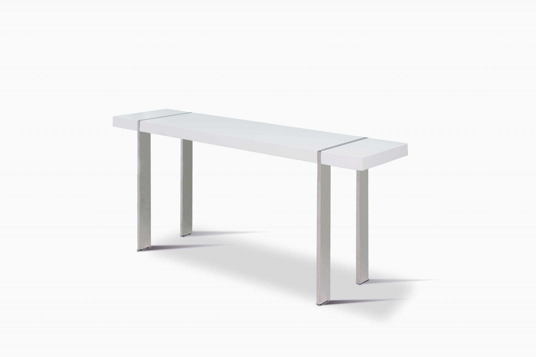 Console High Gloss White Polished Stainless Steel Legs.
