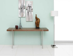 Console Walnut Veneer Polished Stainless Steel Legs.