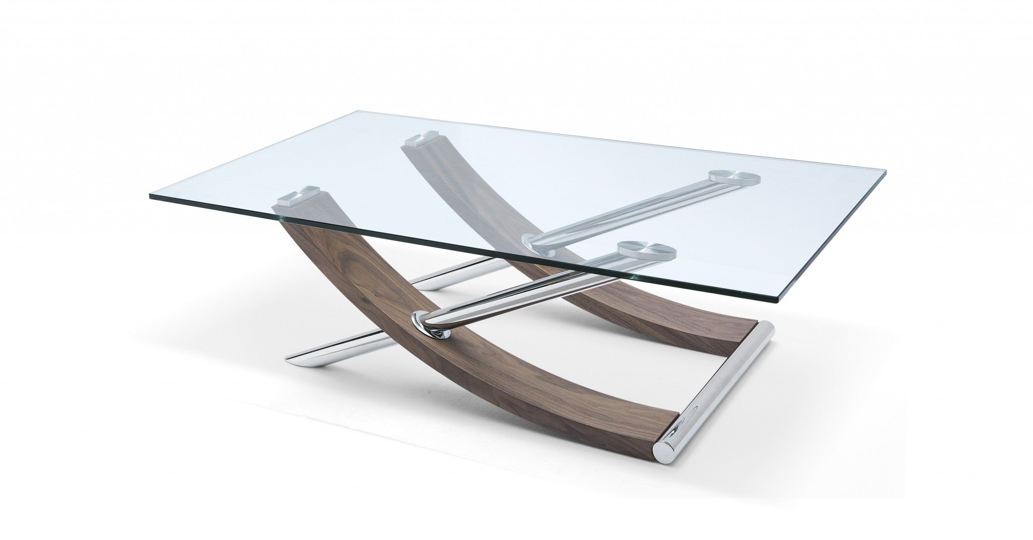 Clear Glass Natural Walnut Finish Coffee Table