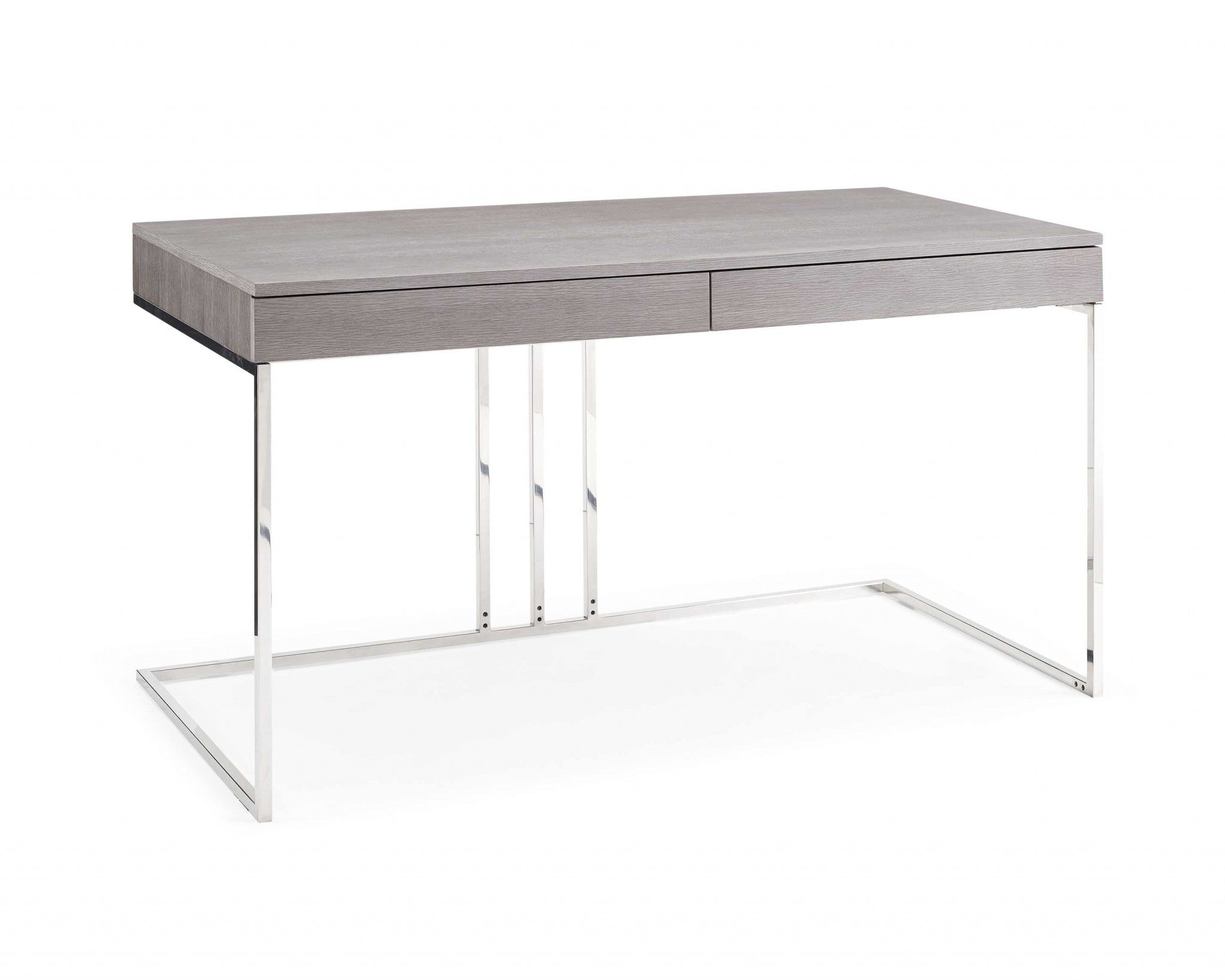 Desk In Gray Oak Veneer With Stainless Steel Base