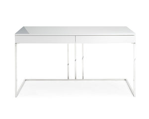 Desk In High Gloss White Lacquer With Stainless Steel Base