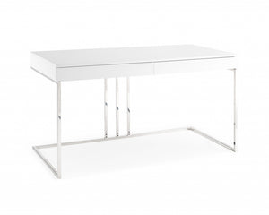 Desk In High Gloss White Lacquer With Stainless Steel Base