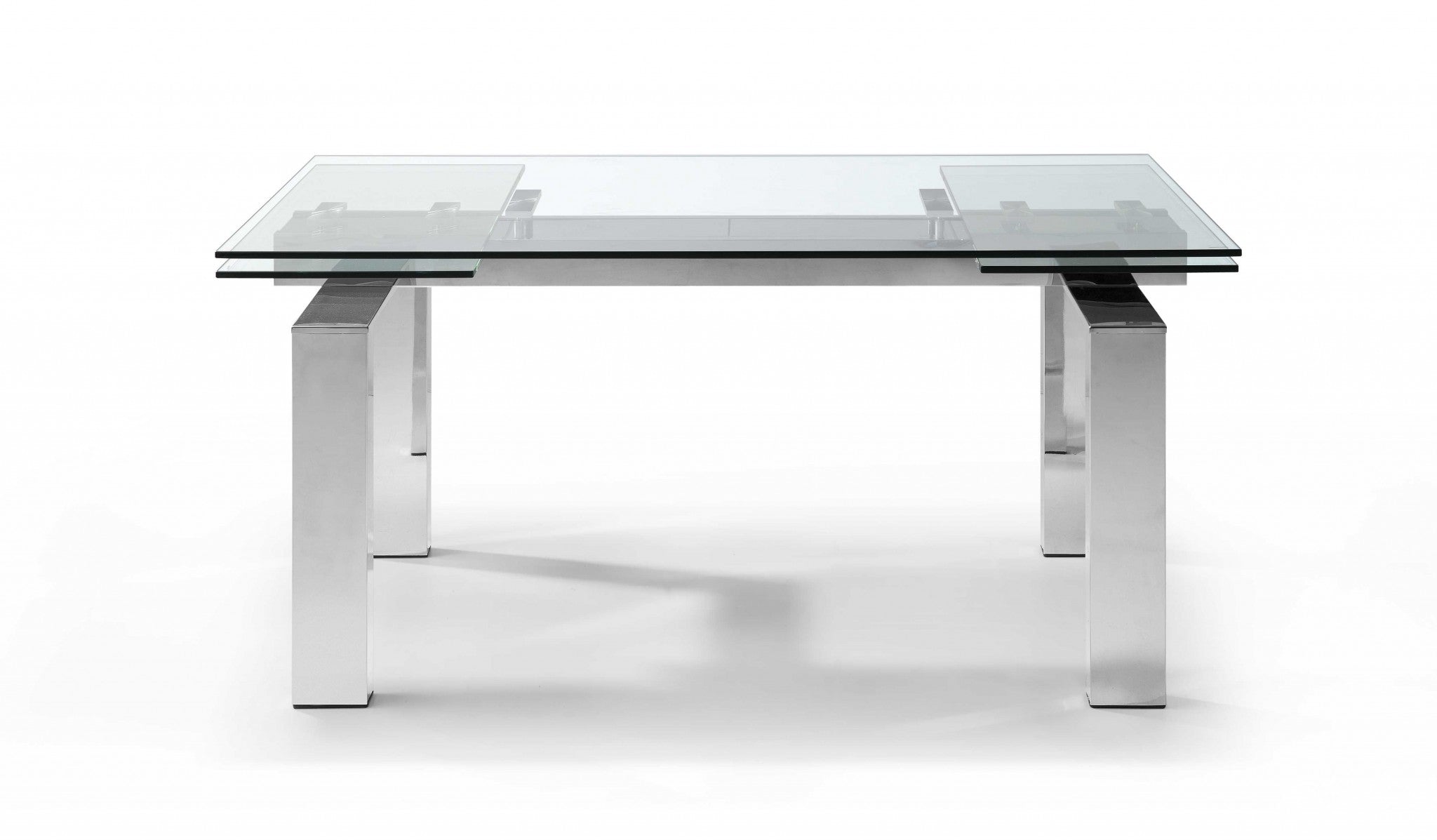 63" X 35" X 30" Clear Glass Aluminum Extendable Dining Table
