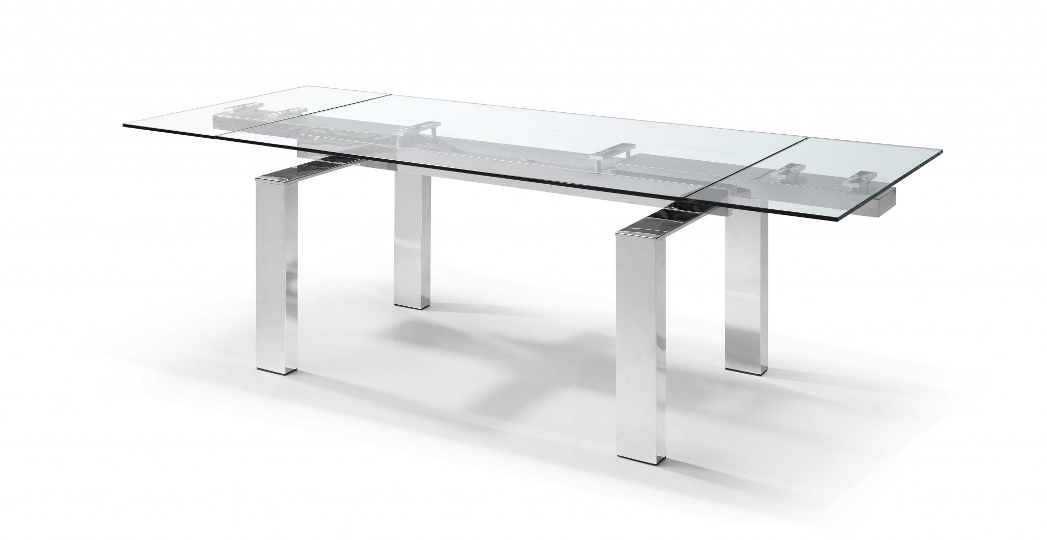63" X 35" X 30" Clear Glass Aluminum Extendable Dining Table