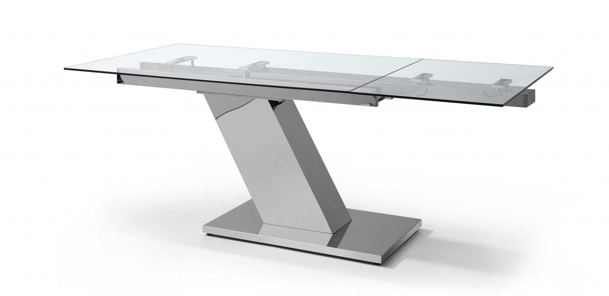 55" X 35" X 30" Clear Glass Aluminum Extendable Dining Table