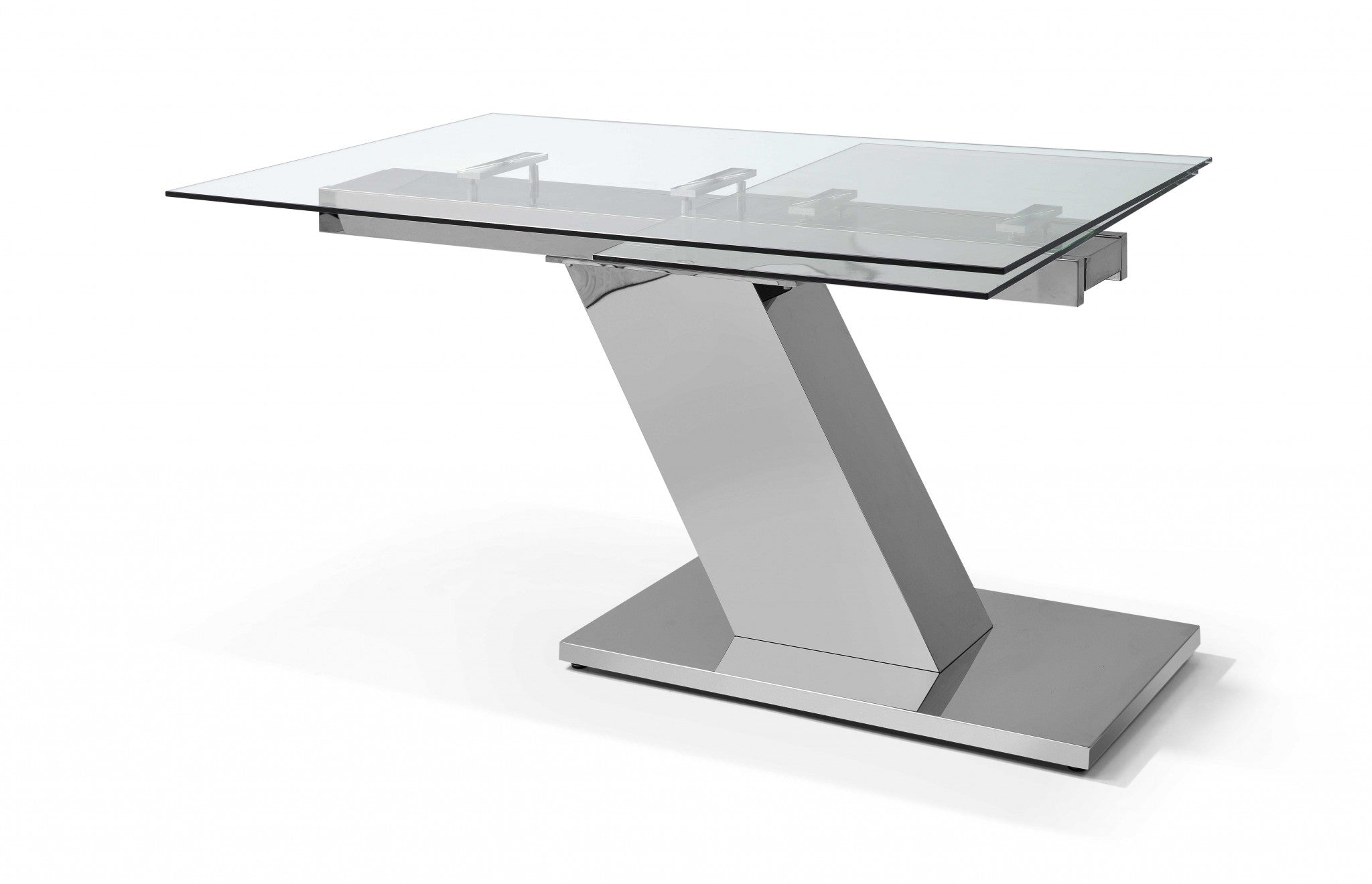 55" X 35" X 30" Clear Glass Aluminum Extendable Dining Table