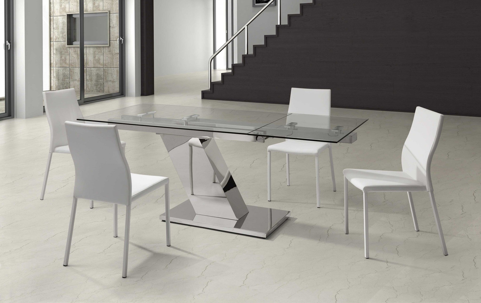 55" X 35" X 30" Clear Glass Aluminum Extendable Dining Table
