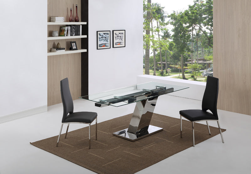 55" X 35" X 30" Clear Glass Aluminum Extendable Dining Table