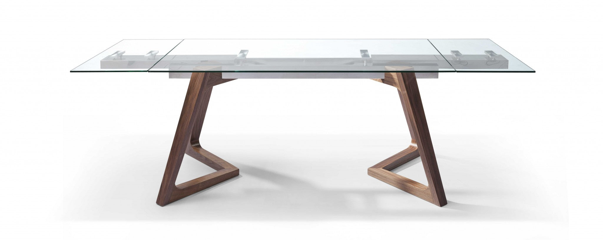 63" X 35" X 30" Walnut Glass Stainless Steel Extendable Dining Table