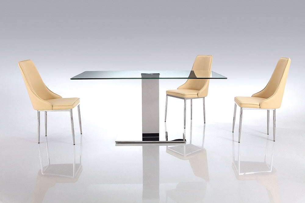 63" X 35" X 30" clear Glass Stainless Steel Dining Table