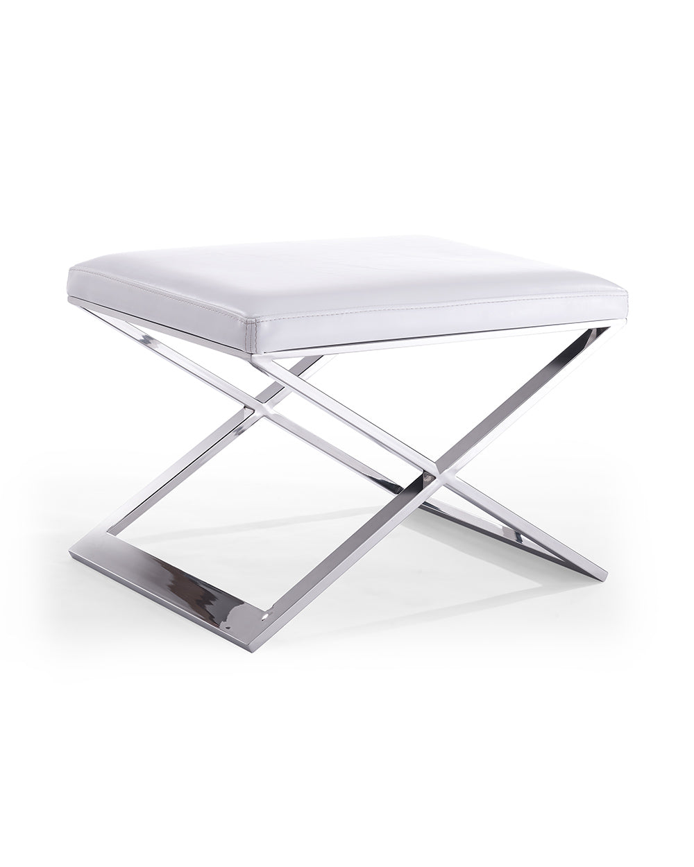 Ottoman White Faux Leather Stainless Steel Base