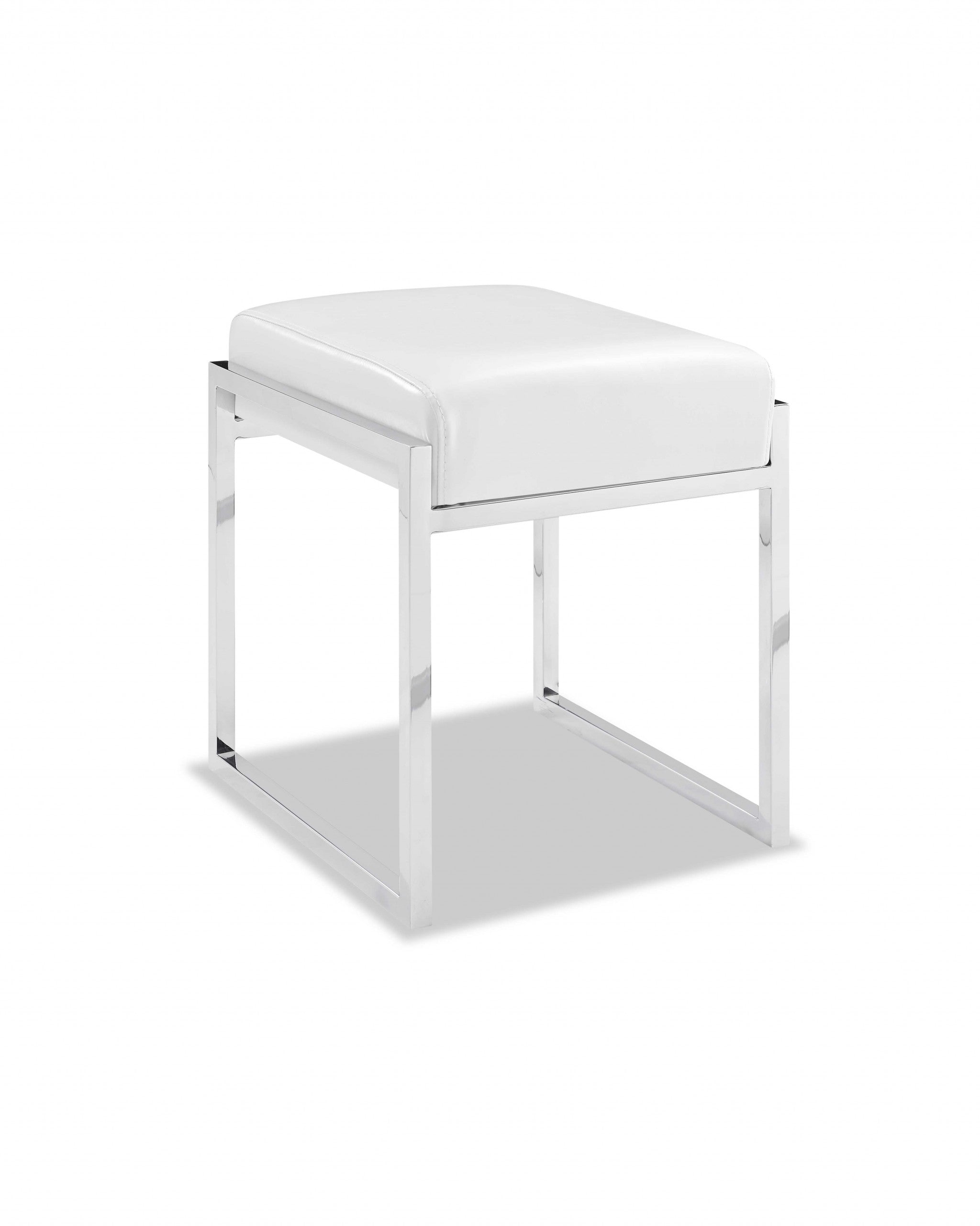 Ottoman White Faux Leather Stainless Steel Base