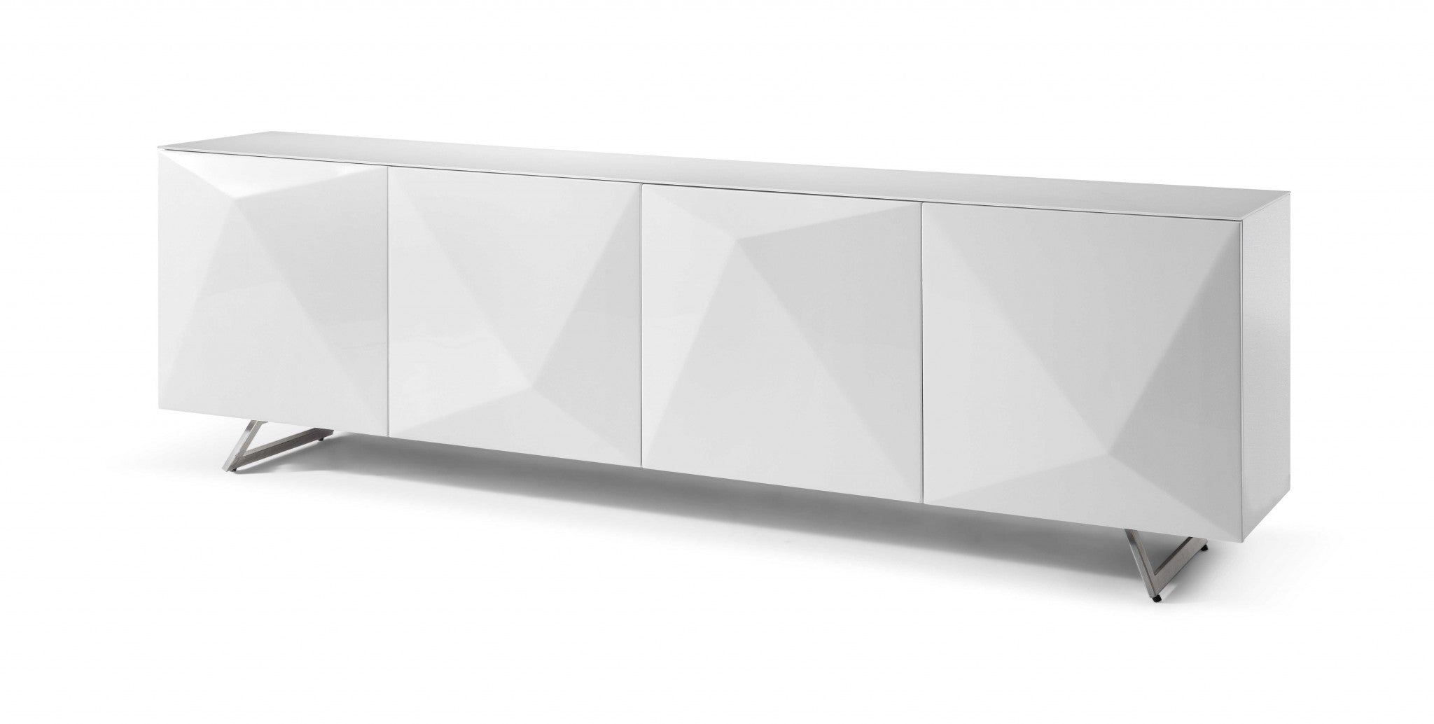 94" X 18" X 29" White Glass Buffet