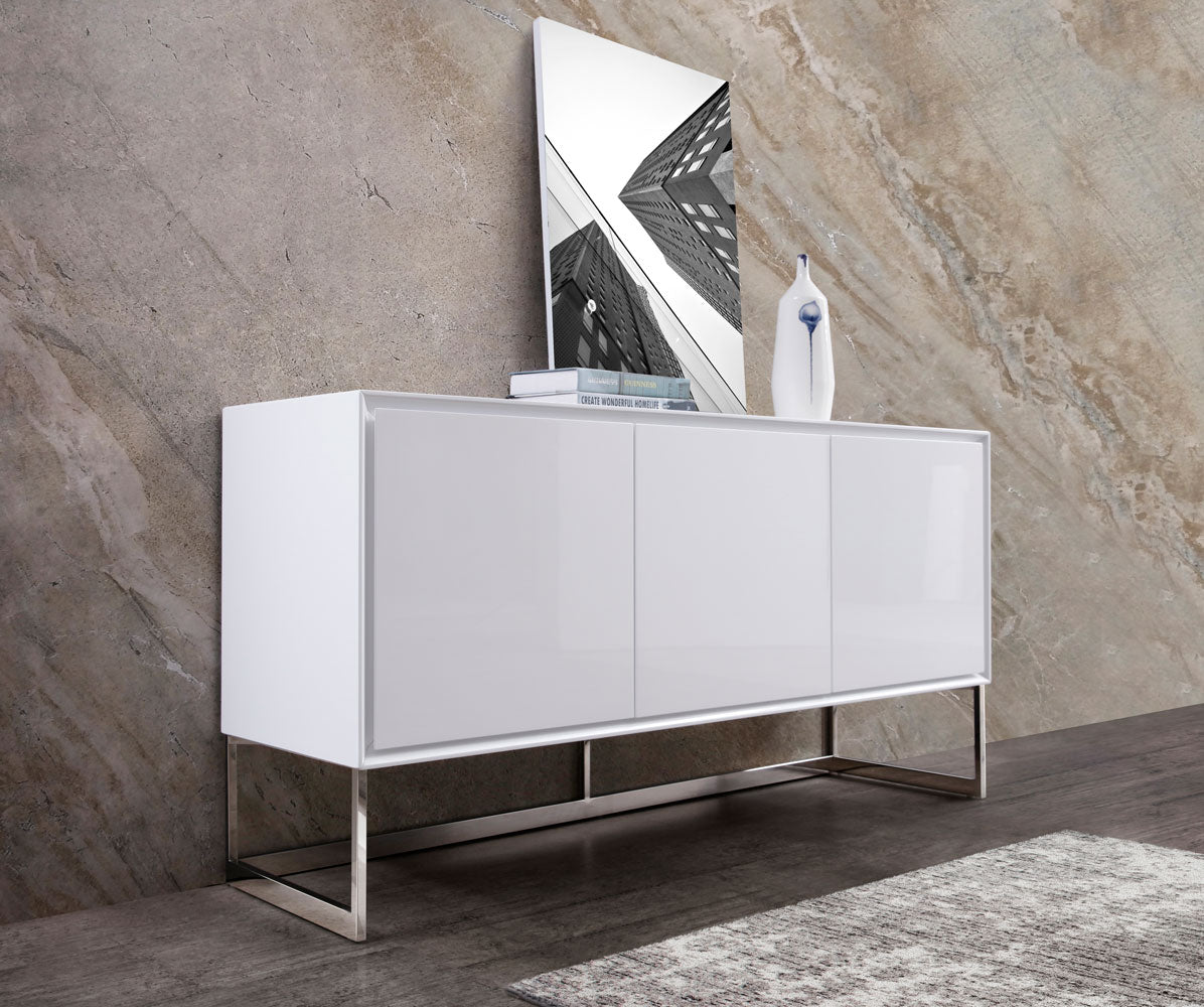 60" X 15" X 32" White Stainless Steel Buffet