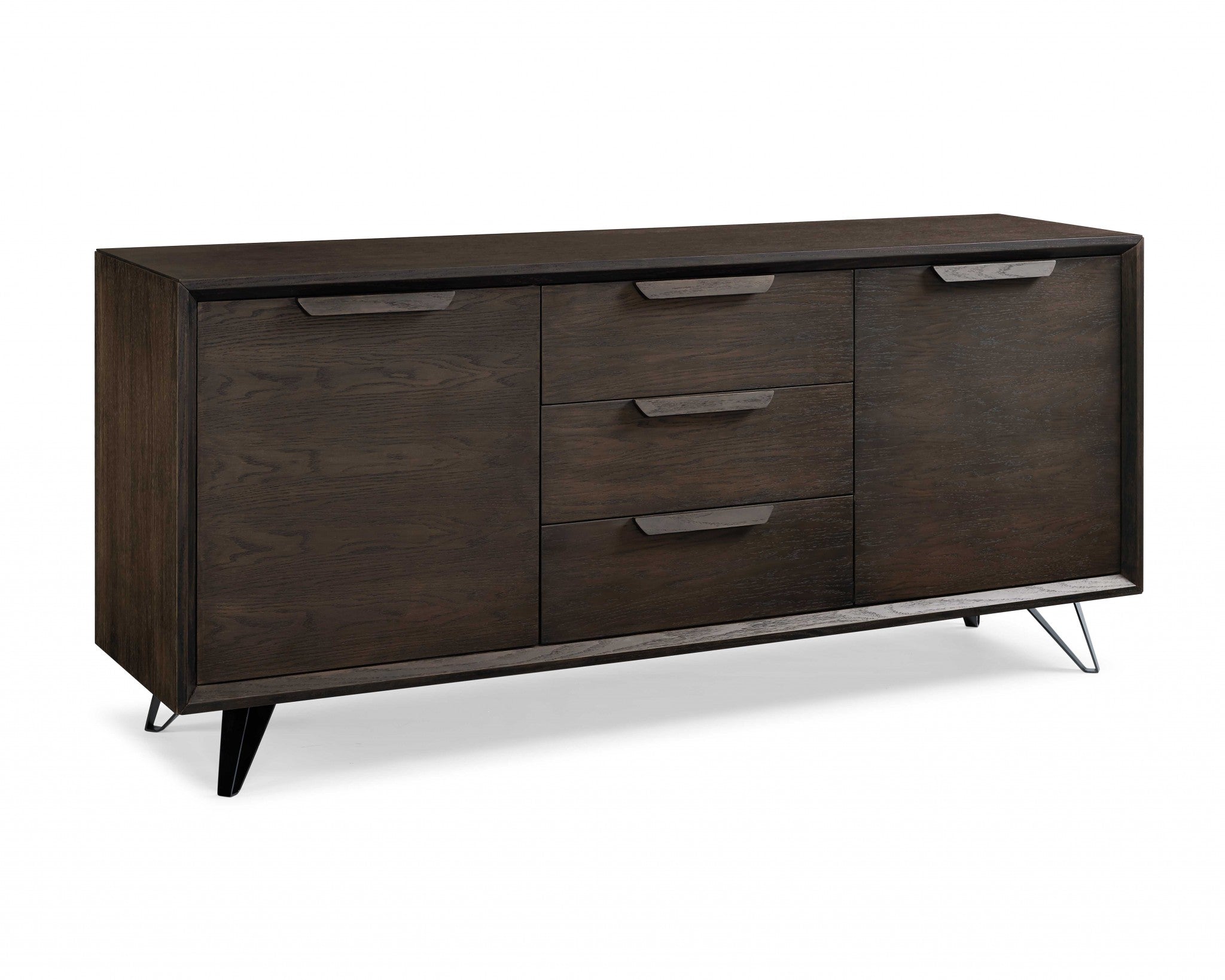 75" X 18" X 33" Oak Metal Buffet
