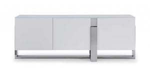 91" X 18" X 32" White Glass Steel Buffet