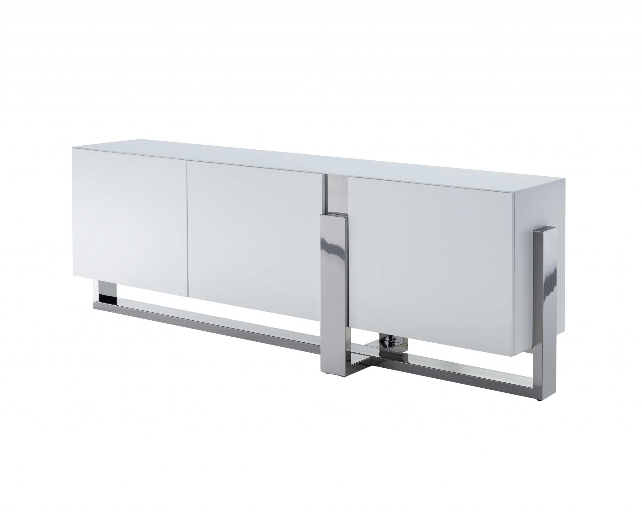 91" X 18" X 32" White Glass Steel Buffet