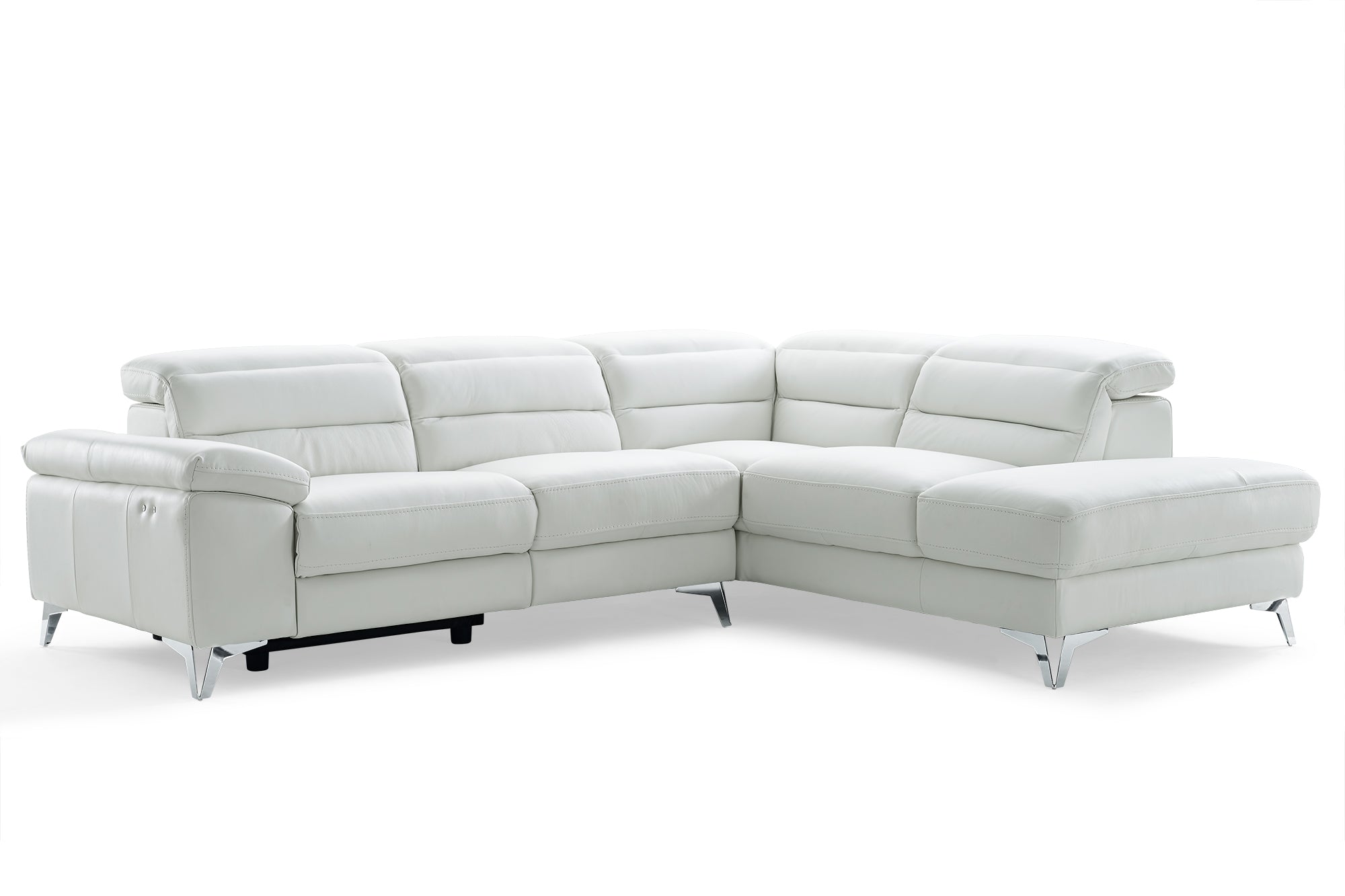 Sectional, Chaise On Right When Facing, White Top Grain Italian Leather