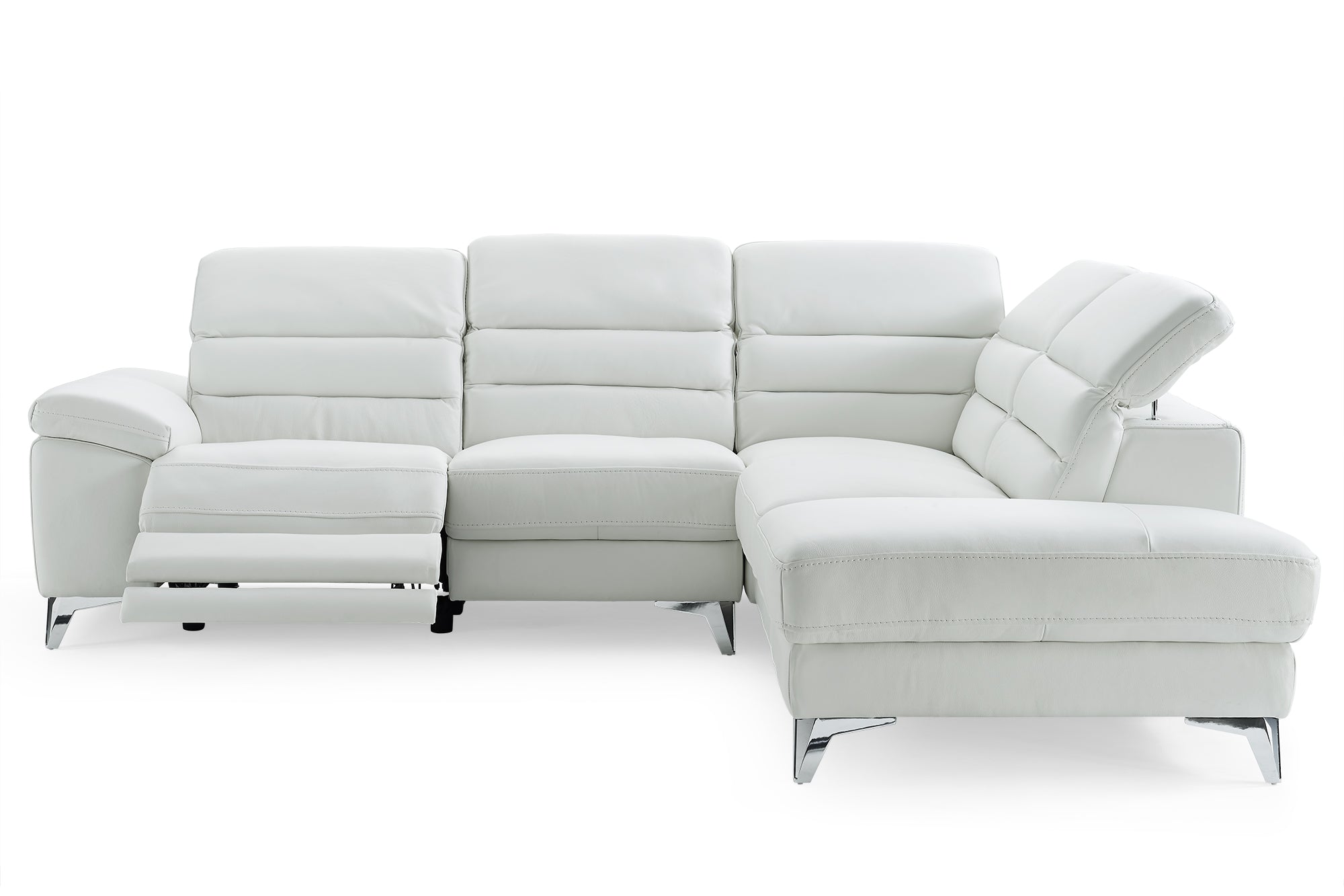 Sectional, Chaise On Right When Facing, White Top Grain Italian Leather