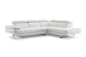 Sectional, Chaise On Right When Facing, White Top Grain Italian Leather, Adjustable Headrest Couch