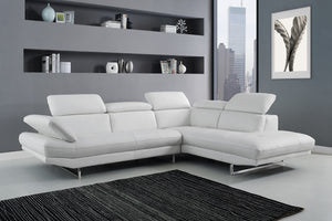 Sectional, Chaise On Right When Facing, White Top Grain Italian Leather, Adjustable Headrest Couch