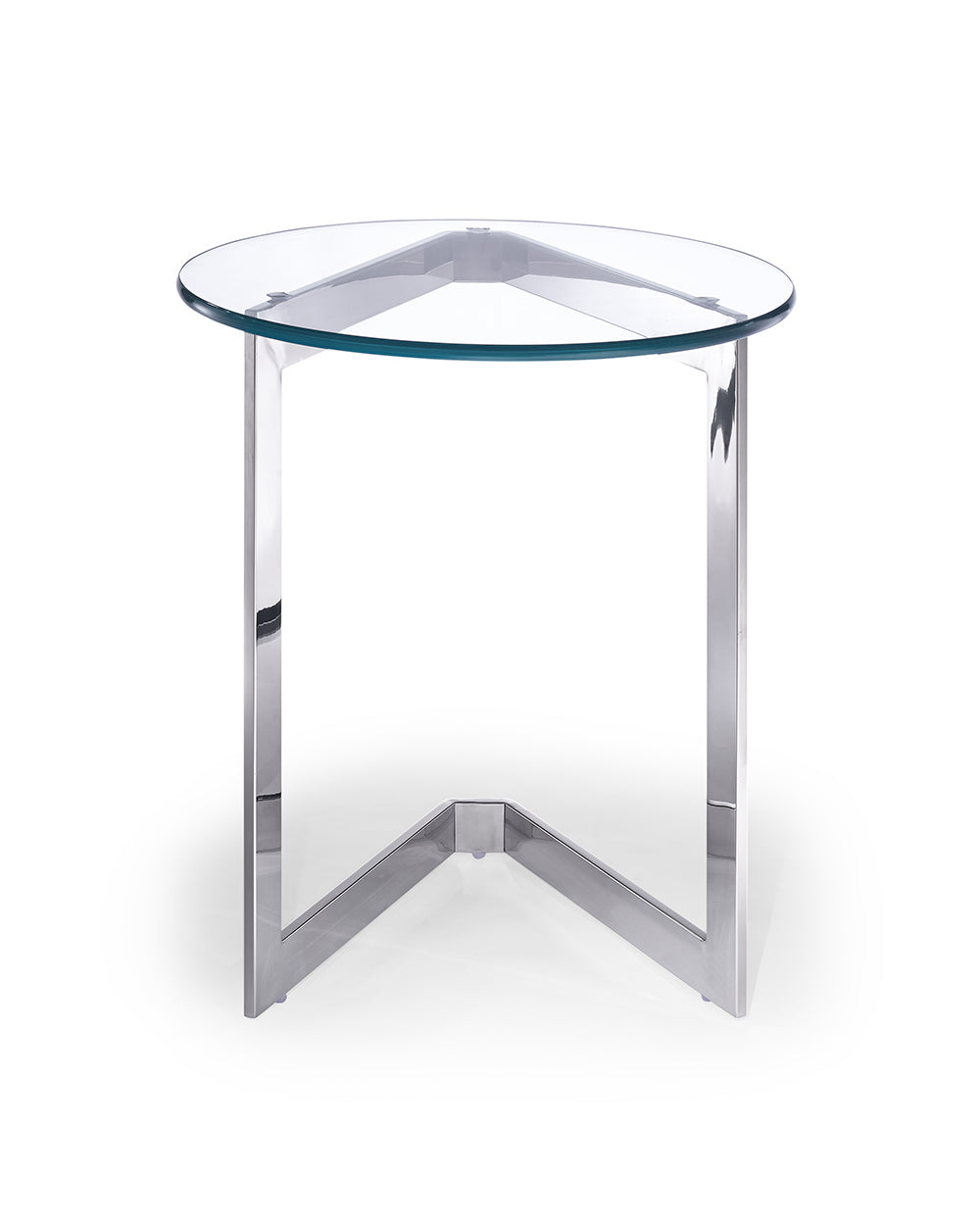Side Table, Round Clear Glass, Stainless Steel Base