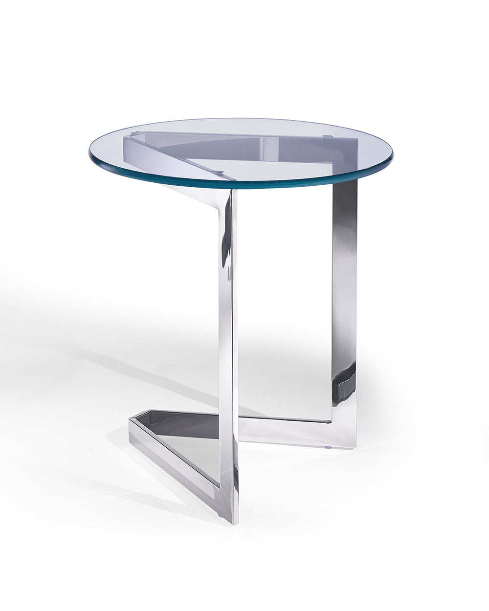 Side Table, Round Clear Glass, Stainless Steel Base