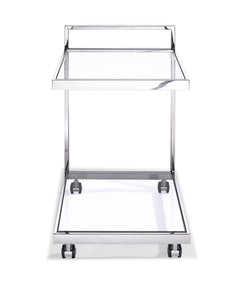 Side Table/ Bar Cart, Clear Glass, Stainless Steel Base On Castors