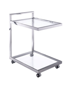 Side Table/ Bar Cart, Clear Glass, Stainless Steel Base On Castors