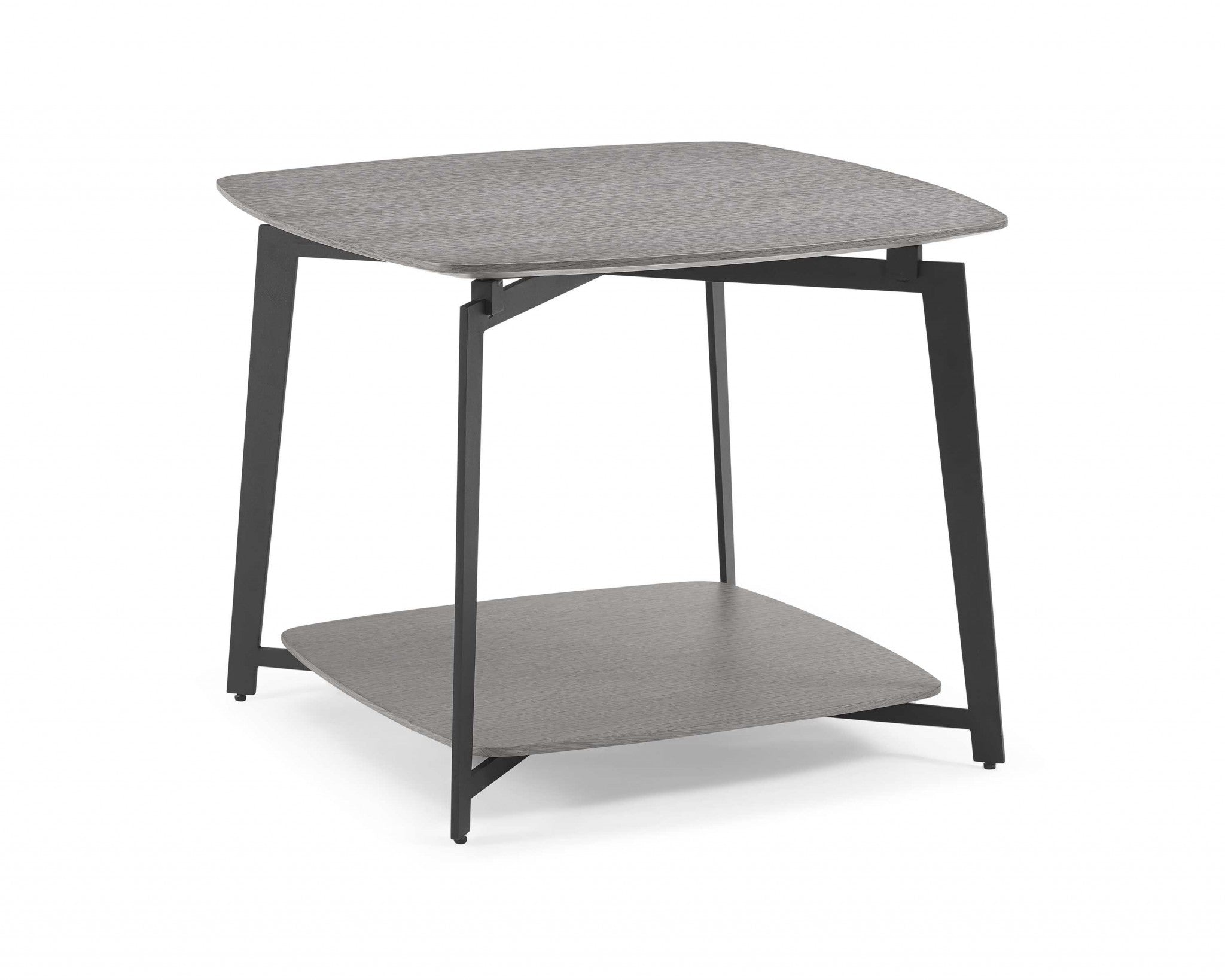 Side Table Gray Oak Top And Panel With Black Powder Coated Metal Base