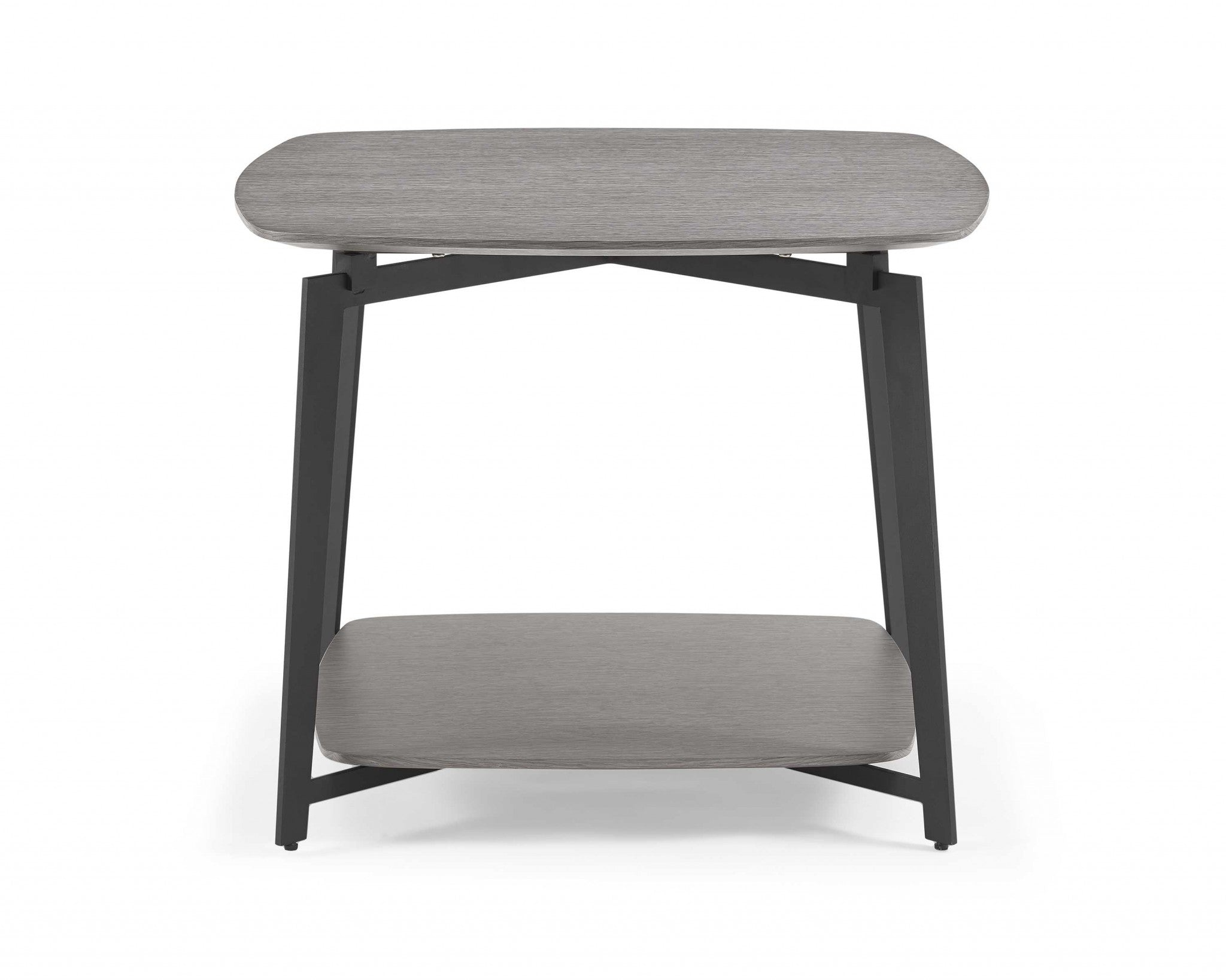 Side Table Gray Oak Top And Panel With Black Powder Coated Metal Base