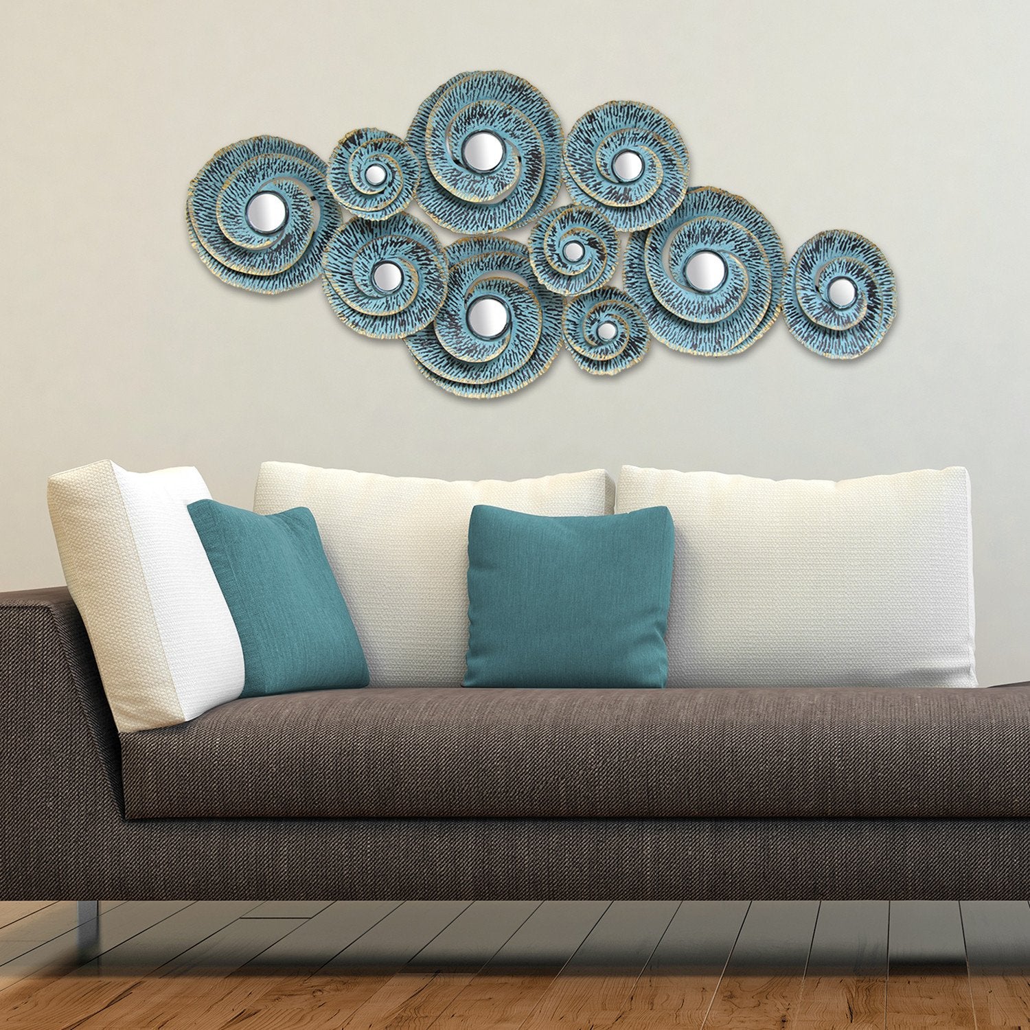 Distressed Blue Waves Metal Wall Decor