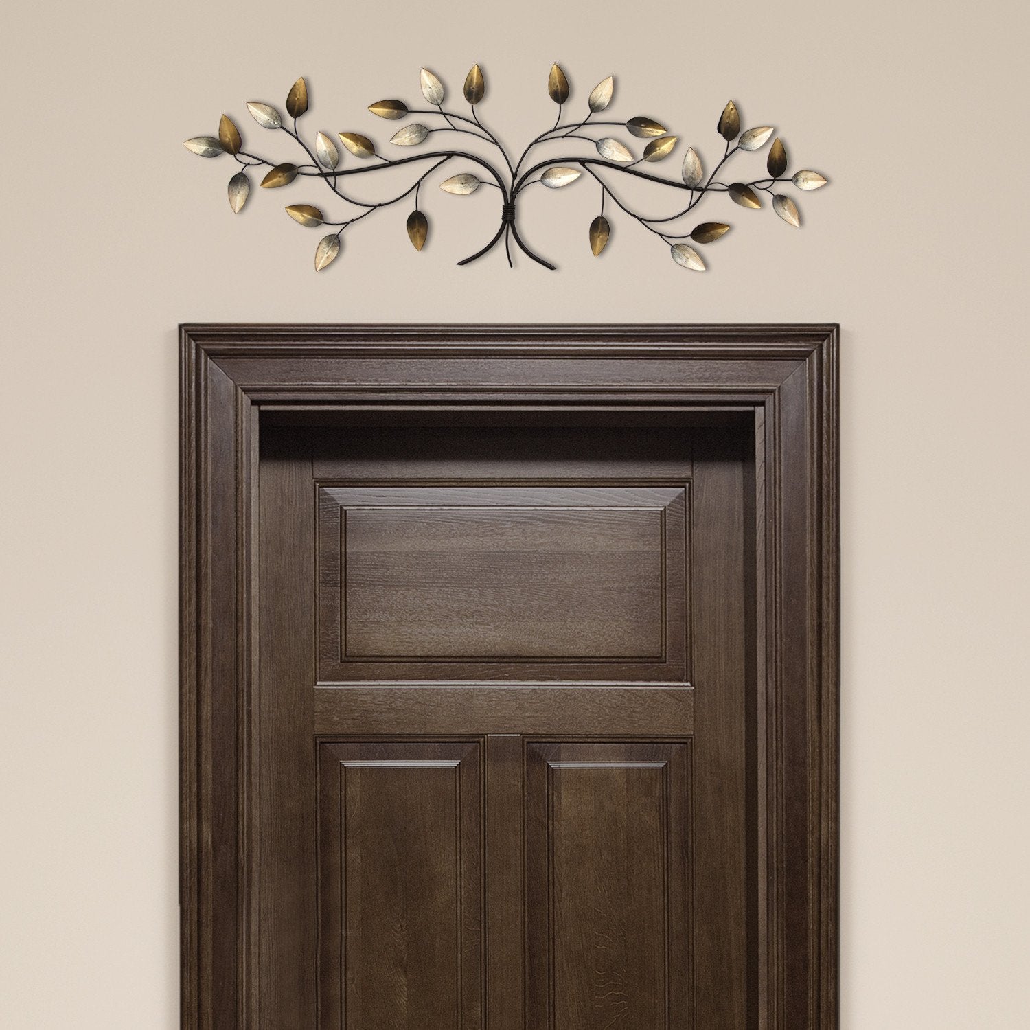 Beige Over The Door Blowing Leaves Metal Wall Decor