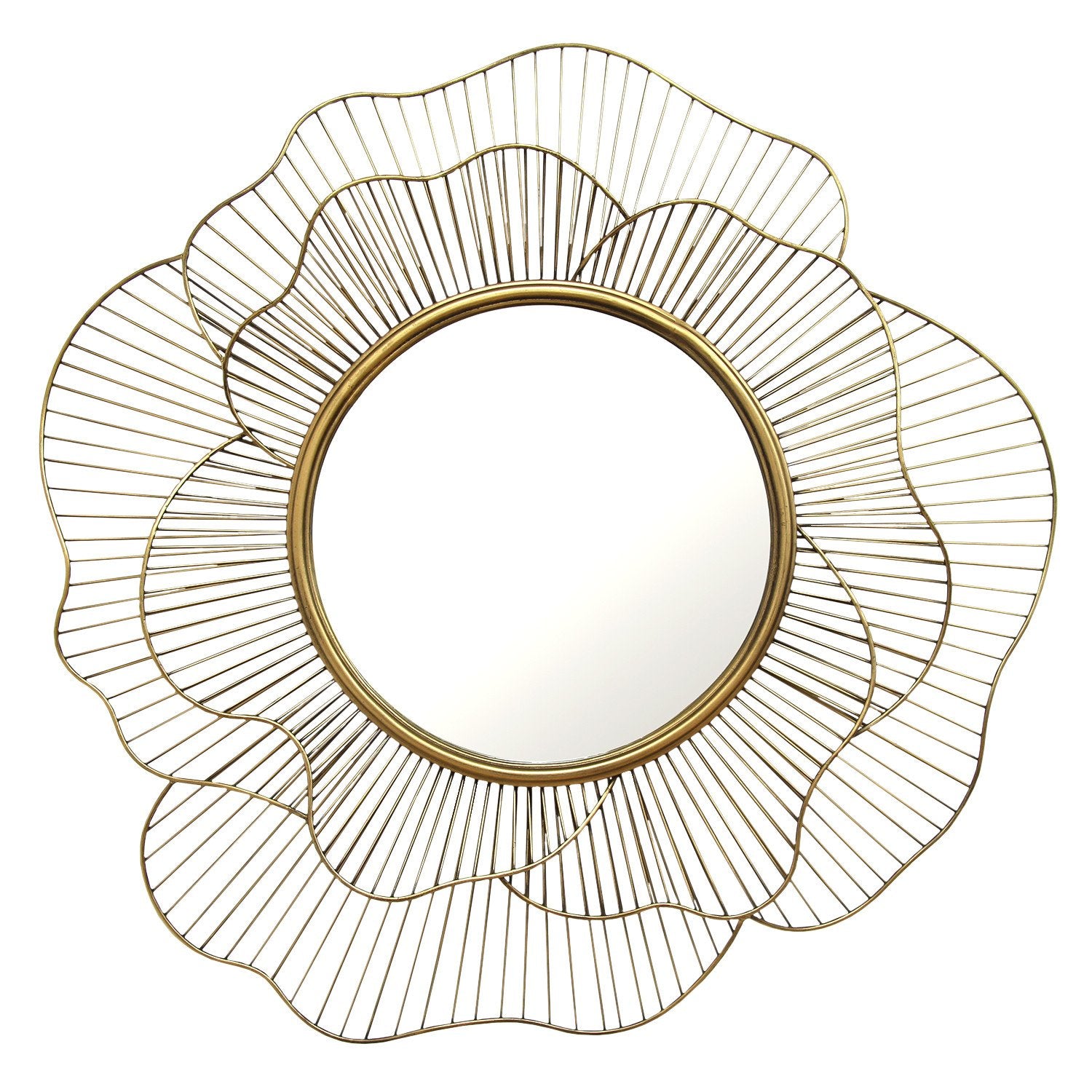 28.25" Round Gold Flower Metal Wall Mirror