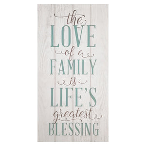 "The Love Of A Family Is A Life'S Greatest Blessing" Wooden Wall Decor