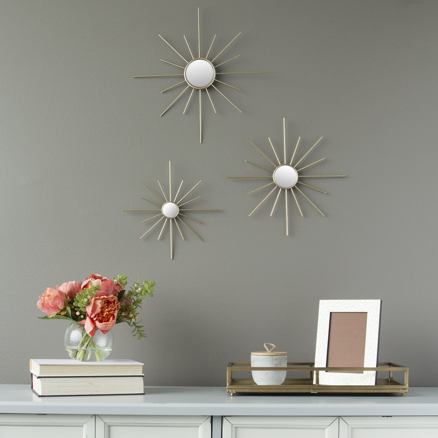 S 3 Gold Mirror Burst Metal Wall Decor