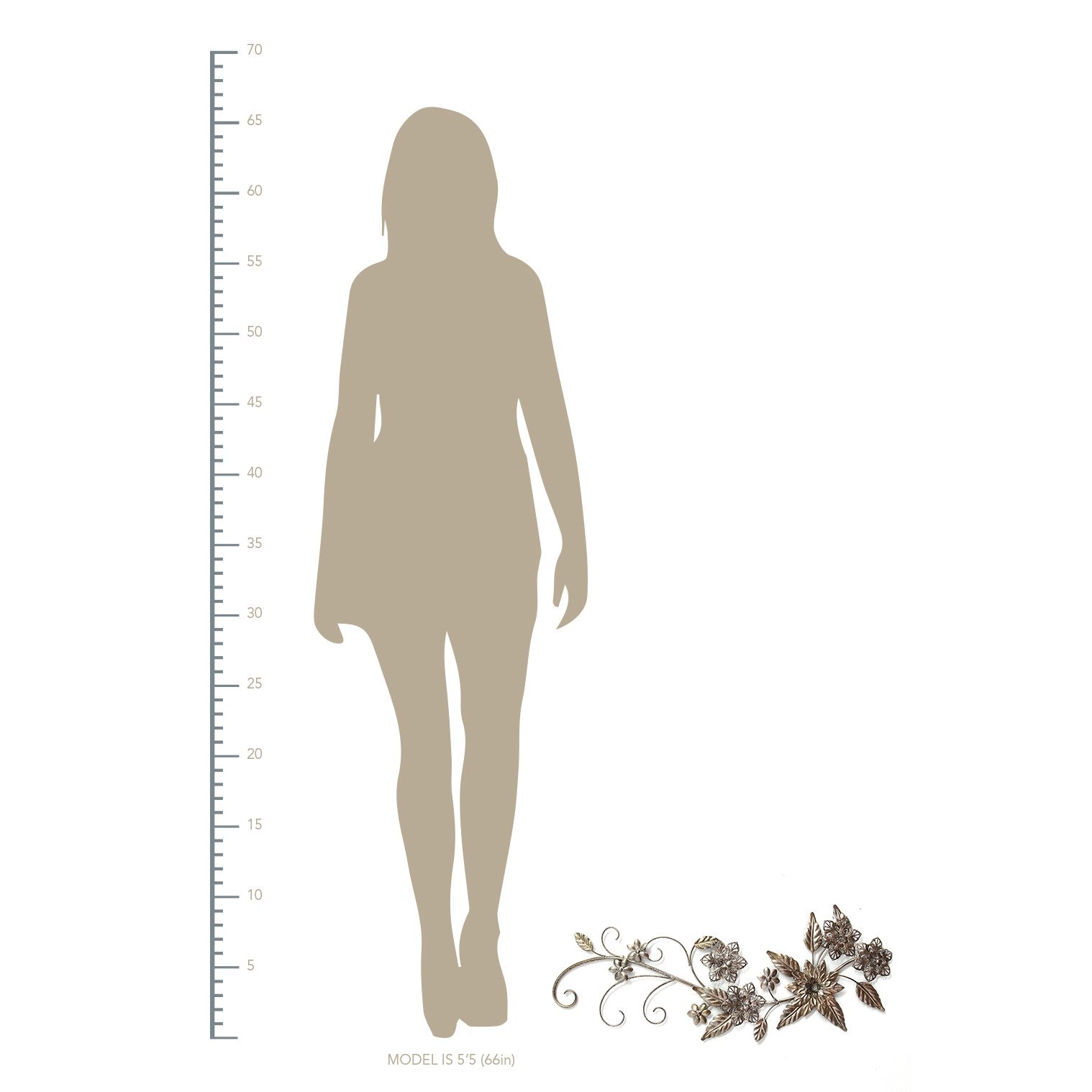 26" X 0.75" X 10" Silver Floral River Bend Wall Decor