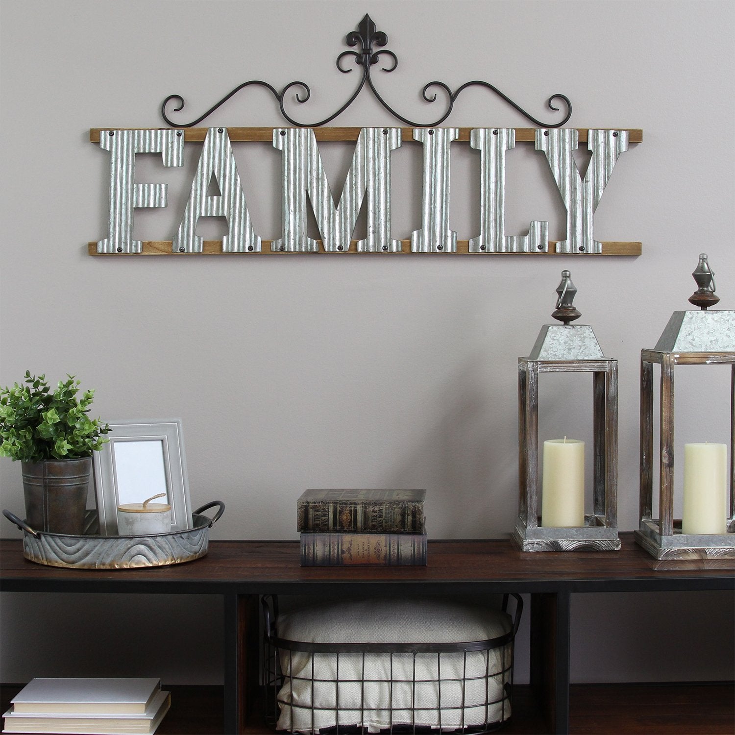 Interwoven "Family" Metal and Wood Wall Decor