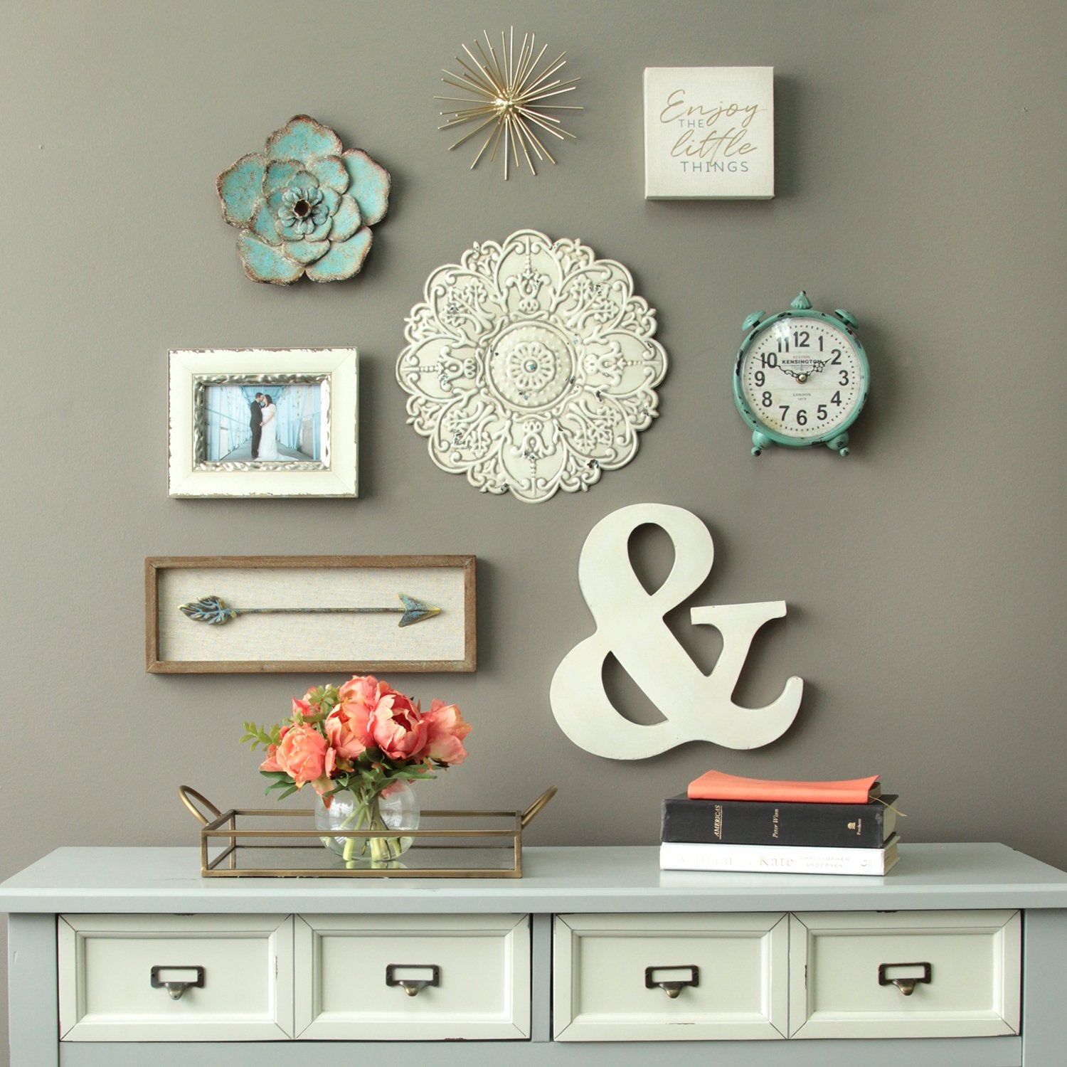 Small White Medallion Distressed Metal Wall Decor