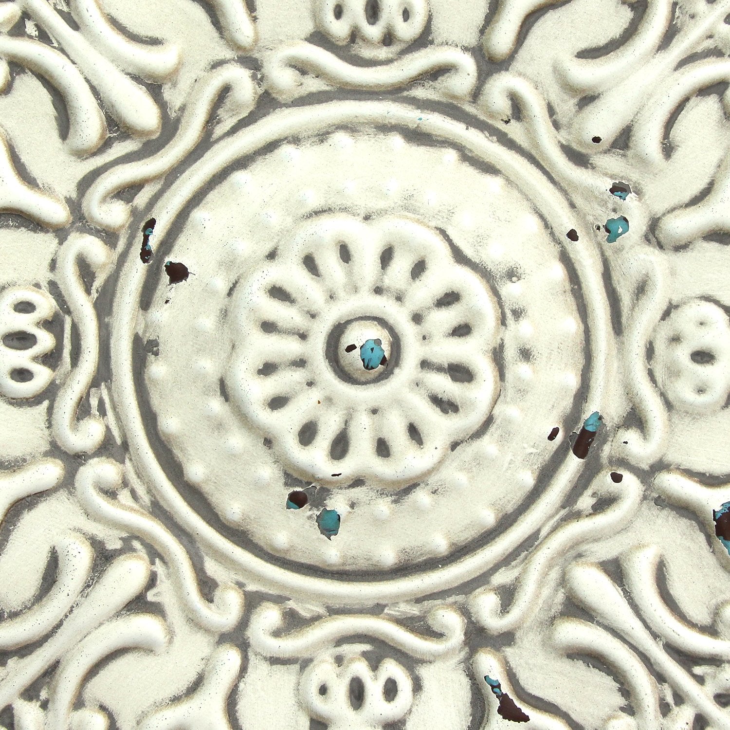 Small White Medallion Distressed Metal Wall Decor