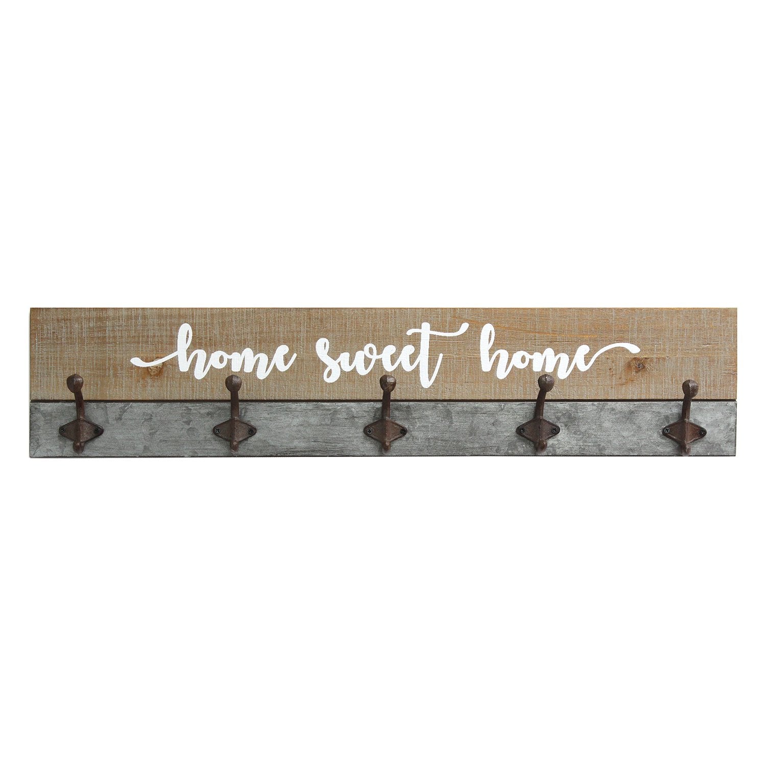 Distressed "Home Sweet Home" Wood Wall Hanging with Metal Hooks