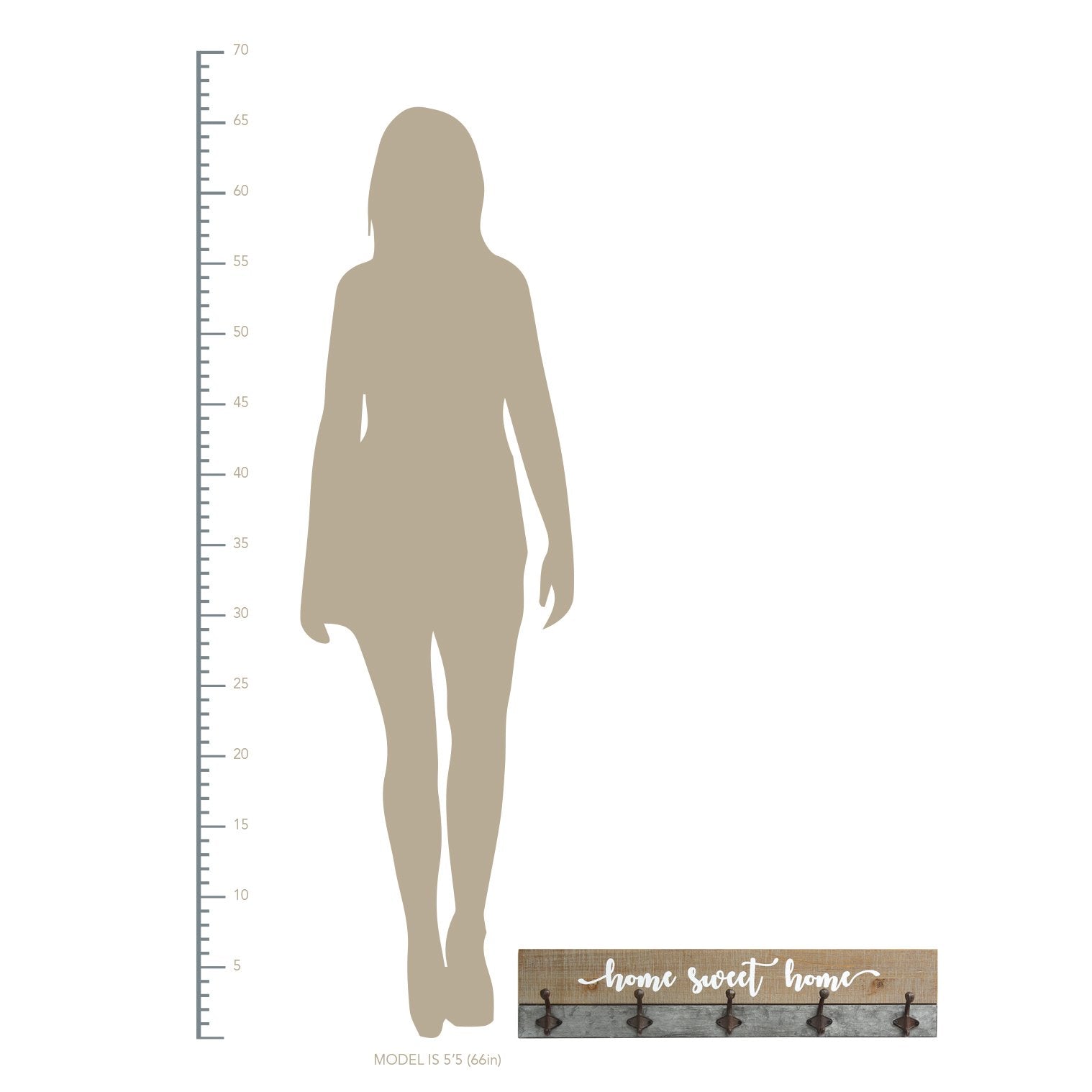 Distressed "Home Sweet Home" Wood Wall Hanging with Metal Hooks