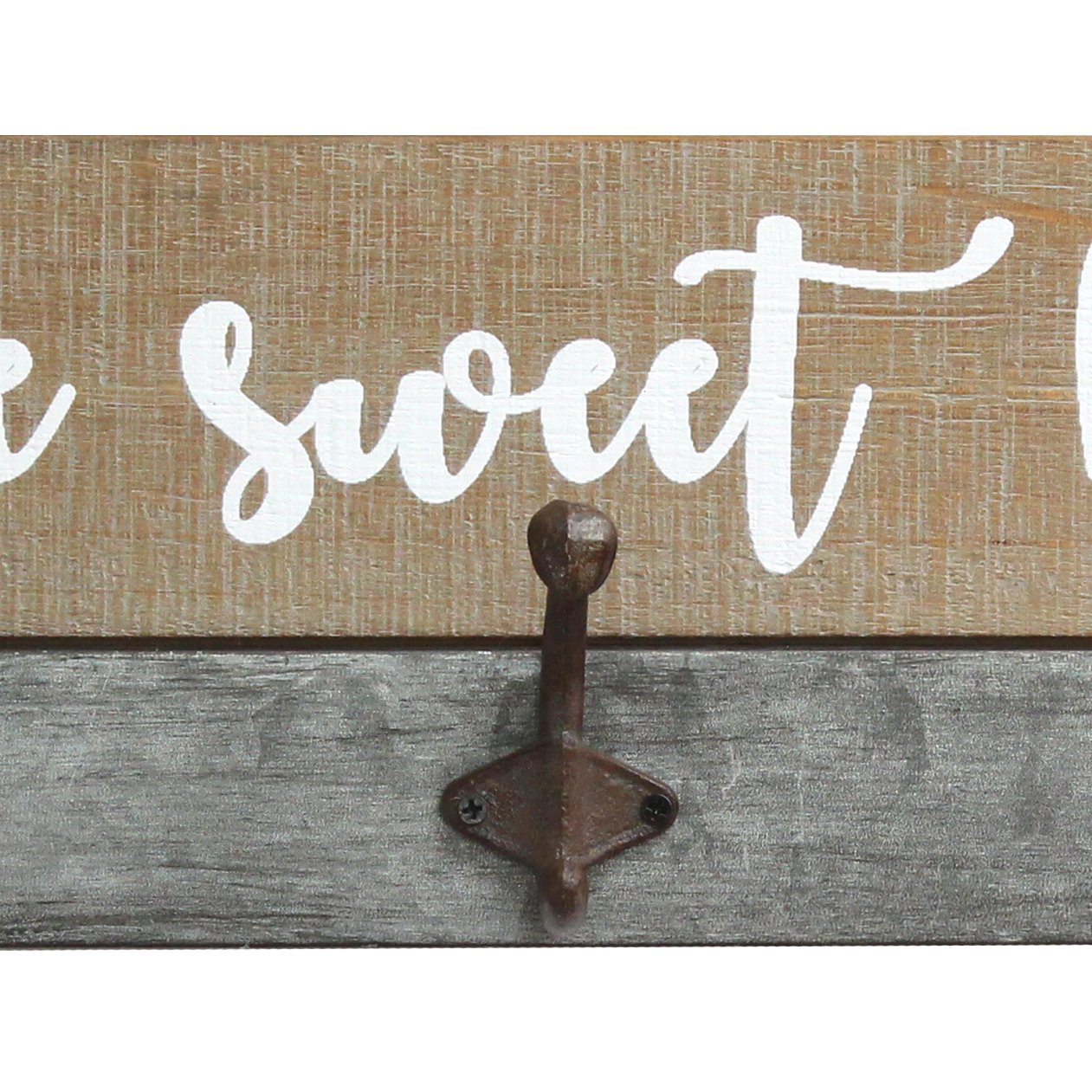 Distressed "Home Sweet Home" Wood Wall Hanging with Metal Hooks