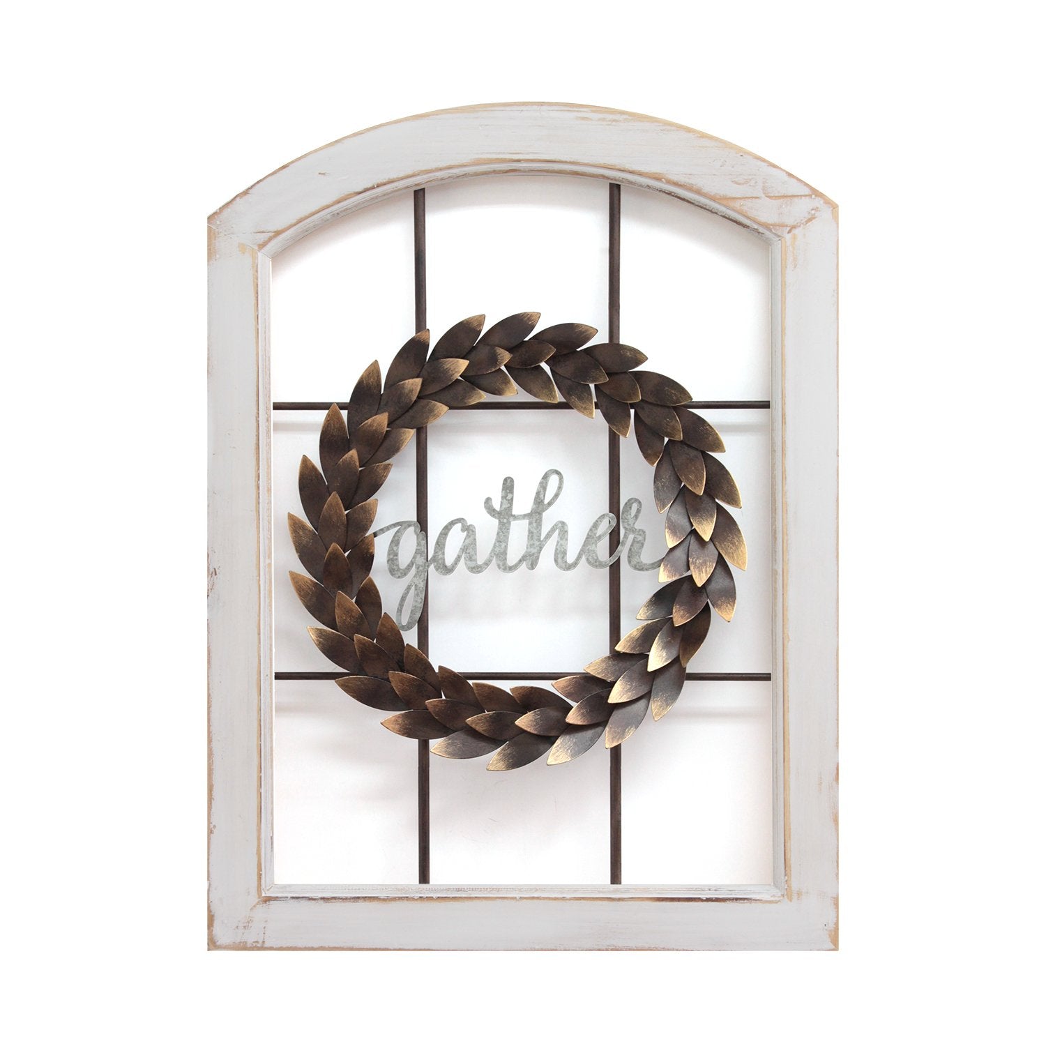 Farmhouse "Gather" Metal Window Wreath Wall Decor