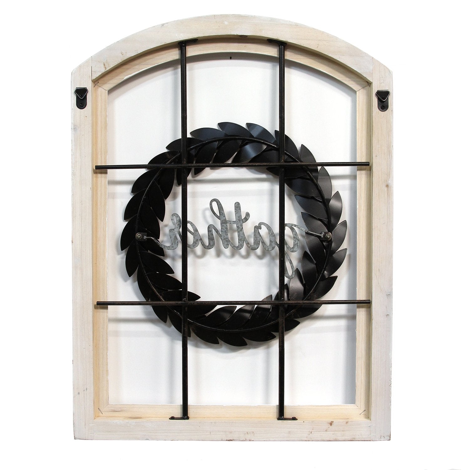 Farmhouse "Gather" Metal Window Wreath Wall Decor