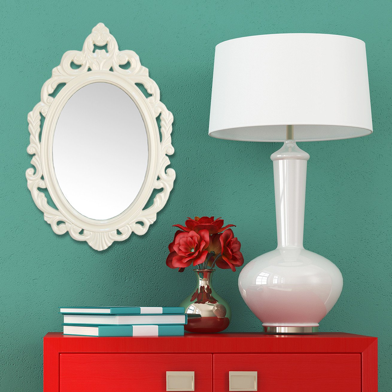 Glossy White Oval Glass Wall Mirror