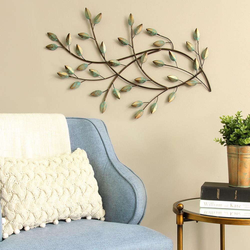 Brushed Gold Flowing Leaves Metal Wall Decor