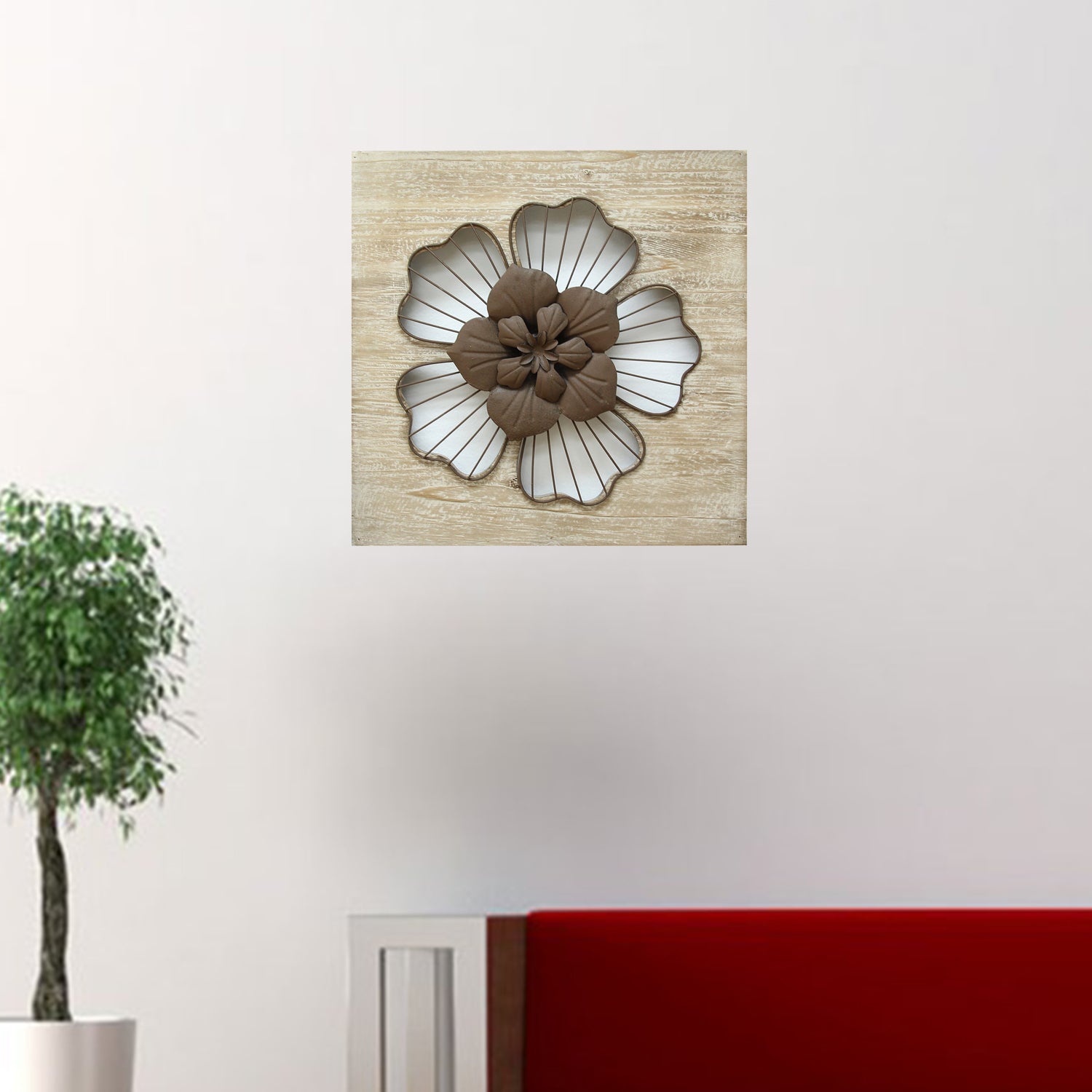 Distressed Flower Wood and Metal Wall Decor with Floral Centerpiece