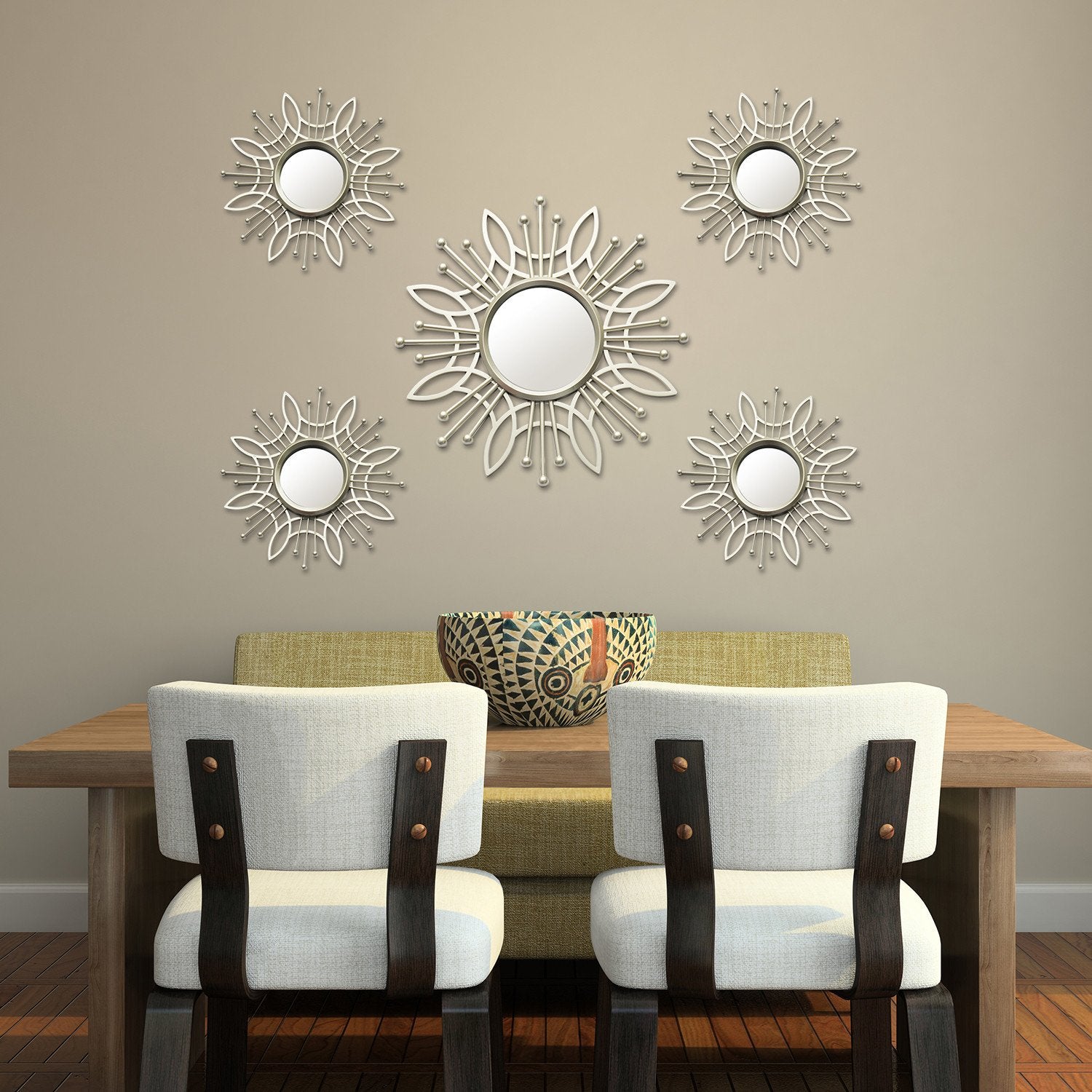 15.5" Round Champagne Burst Metal Framed Wall Mirror