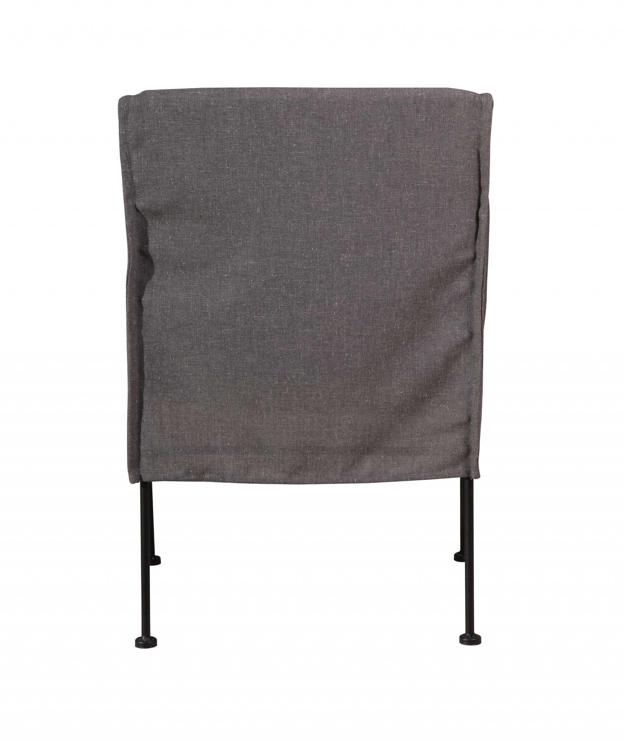 Grey Linen Slipcover Dining Chair with Black Metal Frame